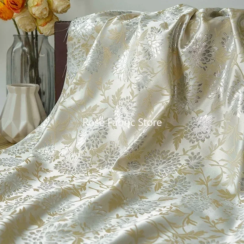 

1 meter Luxury Style Silver Silk Elegant Yarn Dyed Jacquard Fabric Soft Drape Dress Bag Diy Sewing Fabric By Half Meter