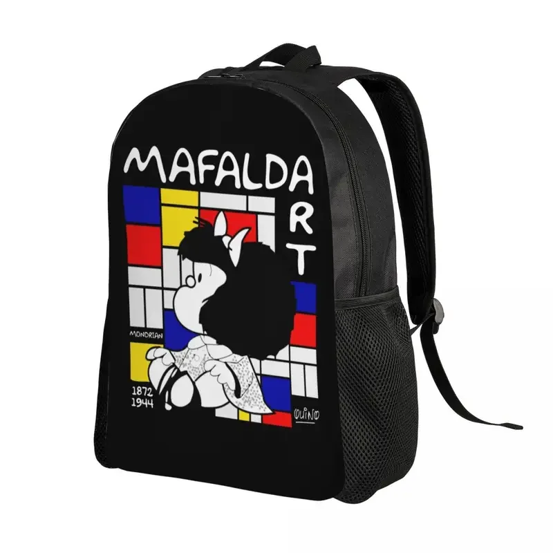 Mafalda Mondrian 노트북 배낭 예술을 즐기십시오, 남녀공용 기본 책가방, 학교 대학생 가방