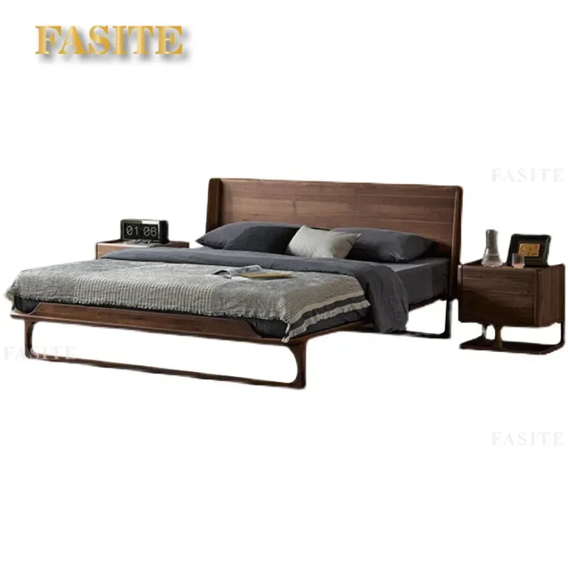 For North American Black Walnut Bed Frame Simple Modern 1.8m Double Bed Nordic Style Master Bedroom Wedding Furniture