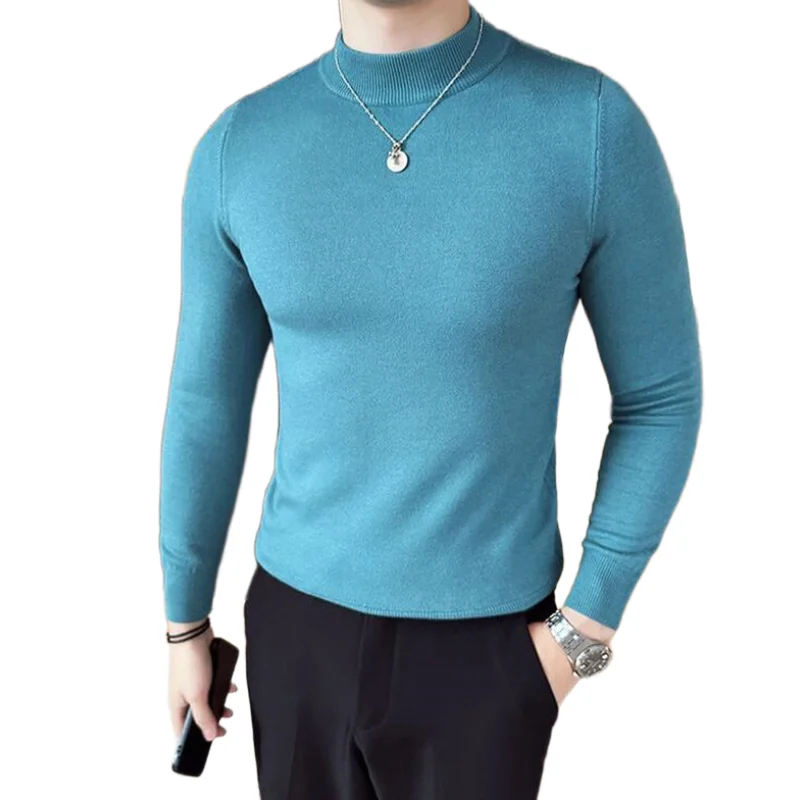 Autunno Inverno Mezza Collo Alto Maglione da Uomo Solido Caldo Maglieria Pullover 2025 Alta Qualitys Manica Lunga Slim Fit Elasticità Maglione