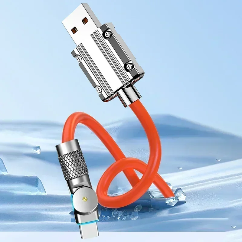 Reliable and Efficient Charging 7A USB Type C Cable 180 Degree Rotary Elbow Perfect Fit for forXiaomi Charger Orange