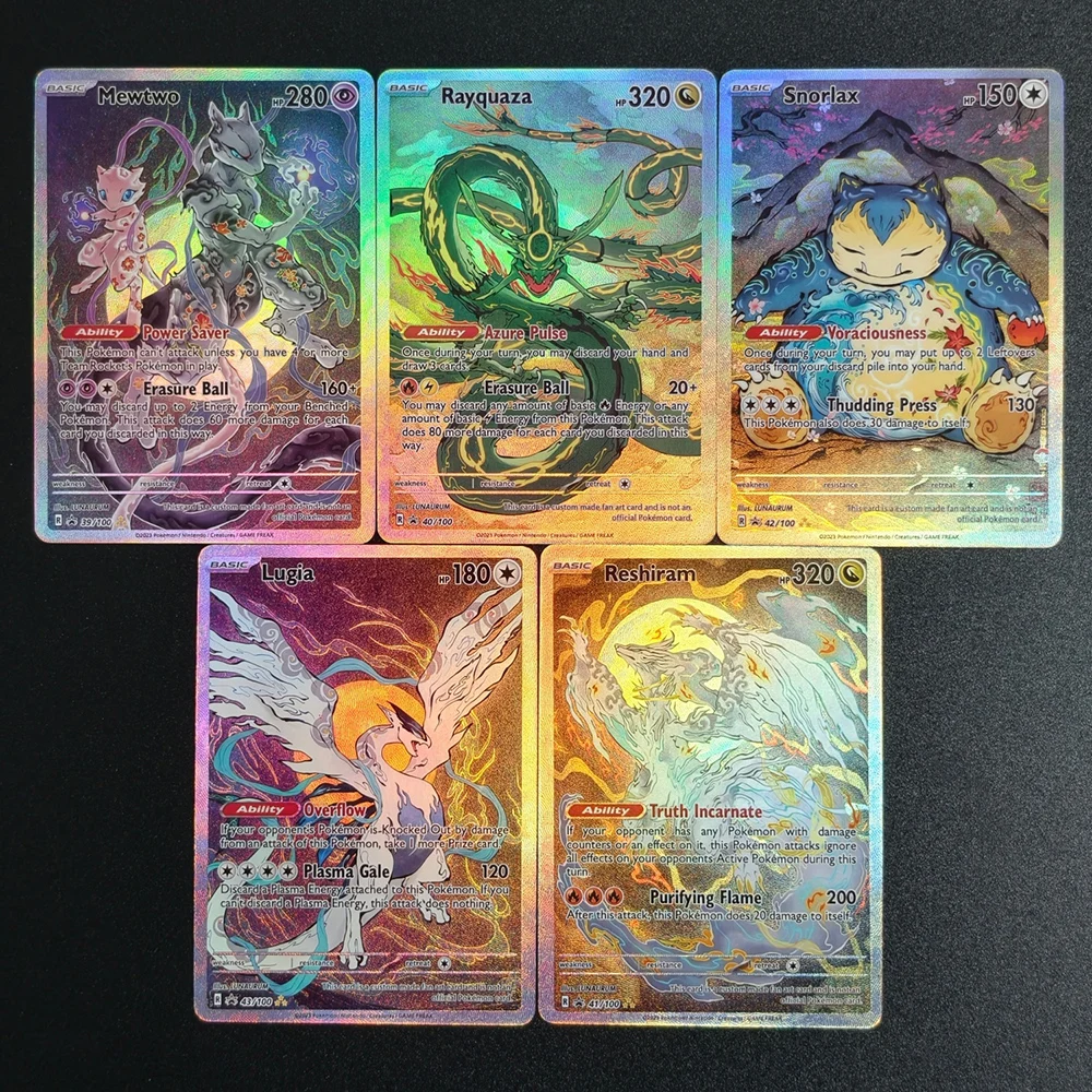 

2026 DIY Texture Pokemon TCG Legendary ex Cards Mewtwo Rayquaza Snorlax Lugia Reshiram EN Limited Edition Scarlet Violet Series