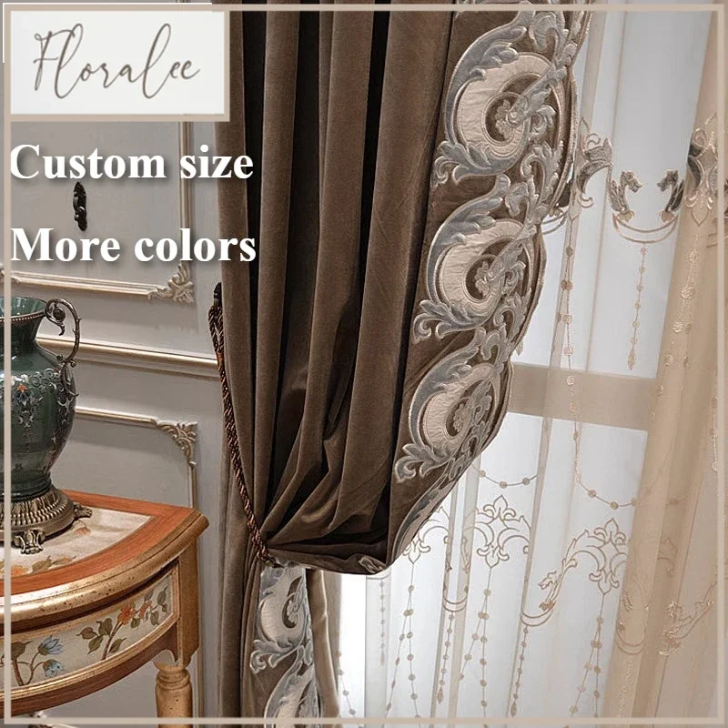 

European Luxury High-grade Embroidery Blackout Curtains For Living Room Bedroom Dining Thicken DecorCustom Size Tulle Valance
