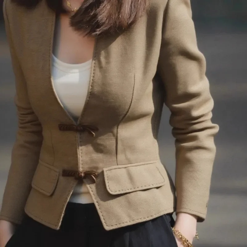 New Outerwears Women's Jacket High-grade Single-breasted Loose  Jacket Light Ripe Early Autumn Beautiful Brown Short Coat Woman