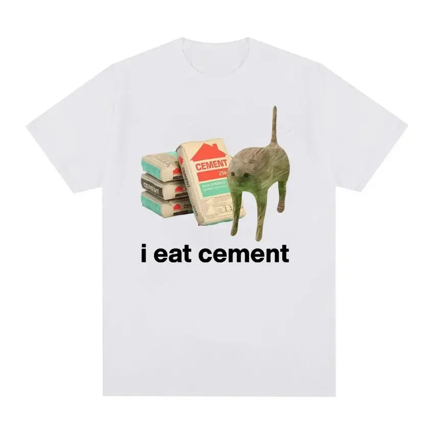 I Eat Cement Cursed Cat Funny Meme T Shirt for Men Women Fashion Casual Short Sleeve T Shirts Male Oversized Cotton T-shirt Tops