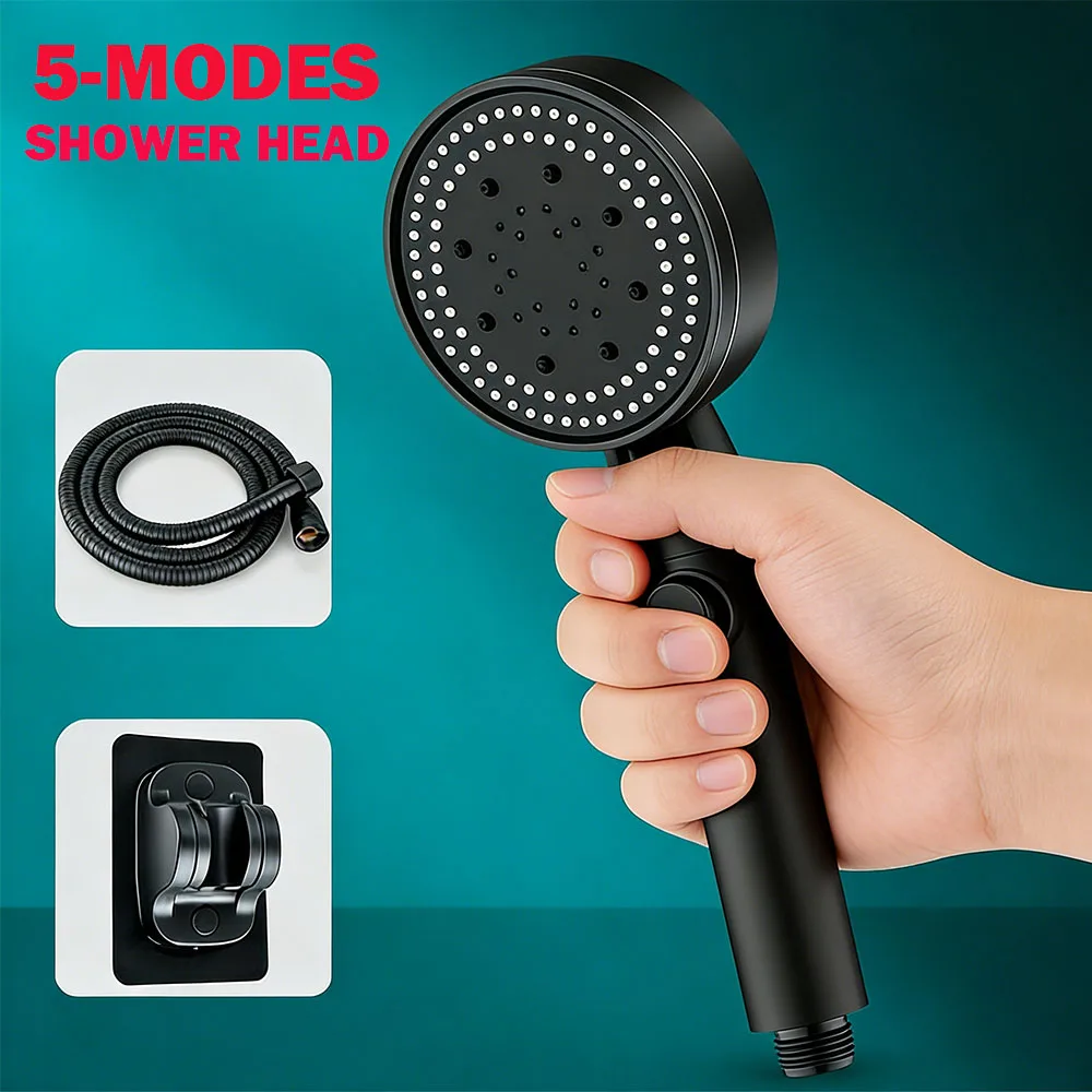 

Adjustable Showerheads 5 Modes High Pressure Shower Head Bathroom Accessories with Hose Water Saving One-Key Stop Spray Nozzle