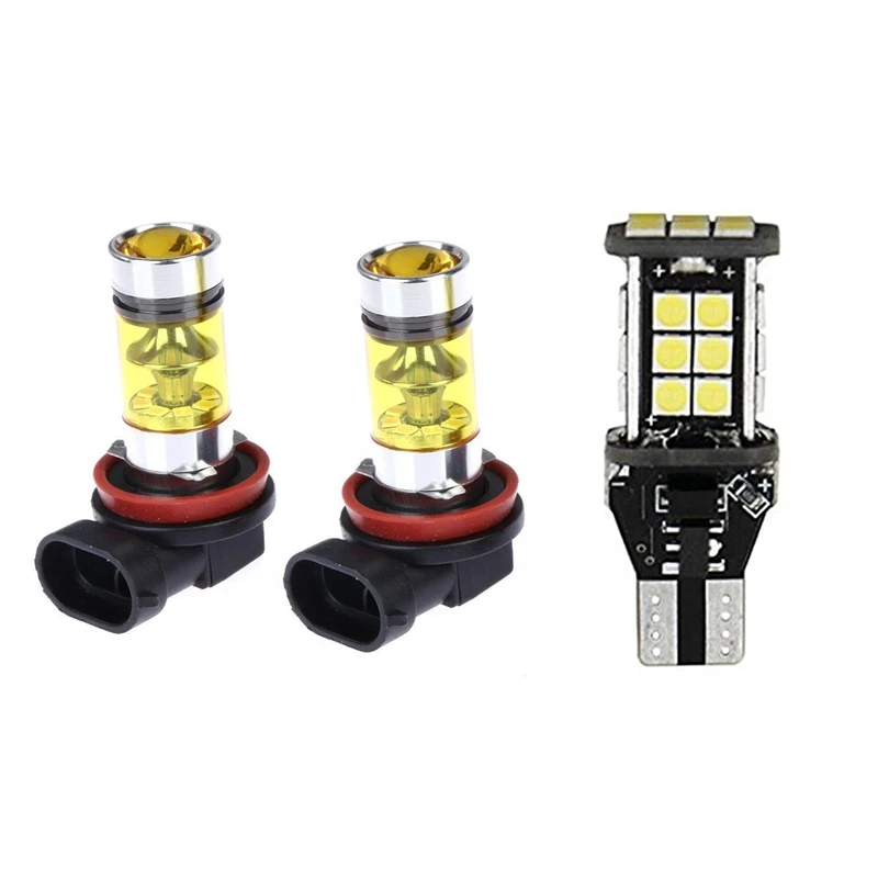 3 Pcs LED Bulb: 2Pcs LED Lights Fog Light 2828 20 LED Headlight Lamp & 1Pcs W16W LED Reverse Light,24 Smd 3030 LED Bulb