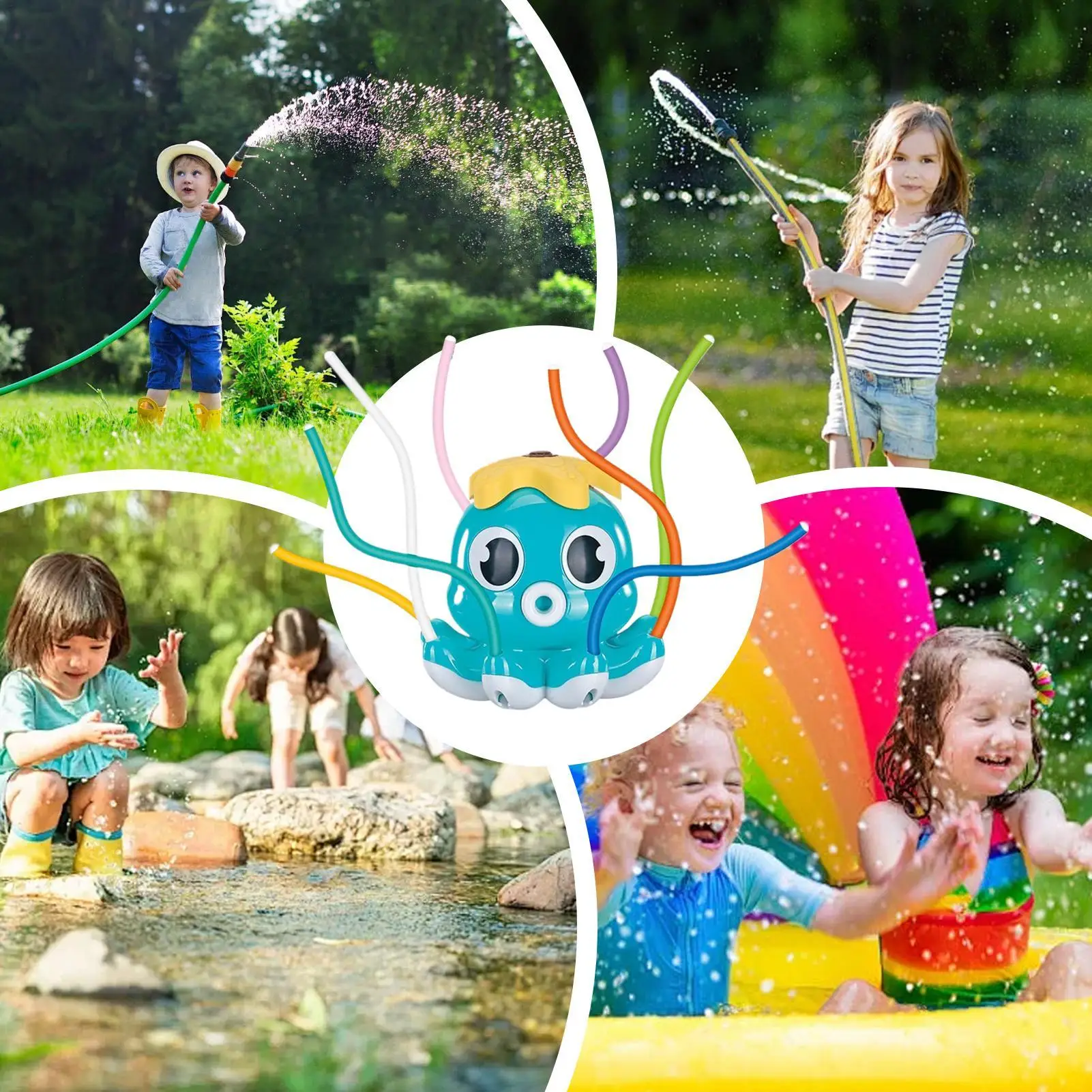 Arroseur d'eau pour enfants, arroseur d'arrière-cour en forme de poulpe avec 8 Tubes oscillants, pulvérisateur d'eau d'extérieur, jouet de jardin pour garçons de 3 ans
