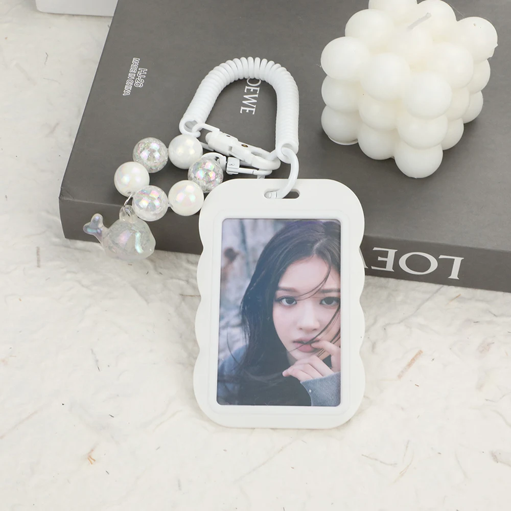 ABS Kpop Photo Card Holder Anti-lost Keychain INS White Idol Protective Case Bag Sliding Photo Sleeves Suppliess Bag Pendant