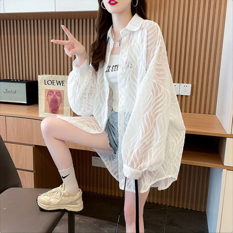 Summer Light Breathable Sun Protection Shirt Womens New Relaxed Long Sun Protection Coat Female Casual Sun Prevent Bask Blouse