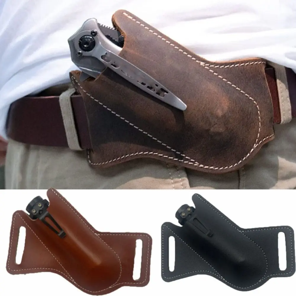 Cowhide/Leather Flashlight Case Pocket Hunt Belt Loop Case Knife Sheath Holster Leather Sheath Holder Fold Knife Equipment Tool