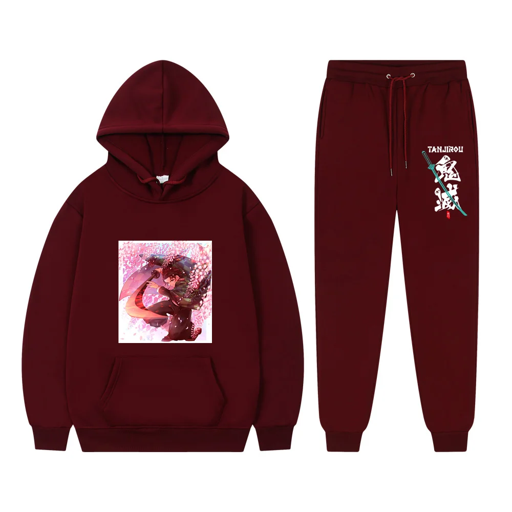 

Men's Casual Autumn Winter Jogger Sets Fashion Demon Slayer Printing Tracksuit Sweatshirt Male Long Sleeve Hoodie+Pants