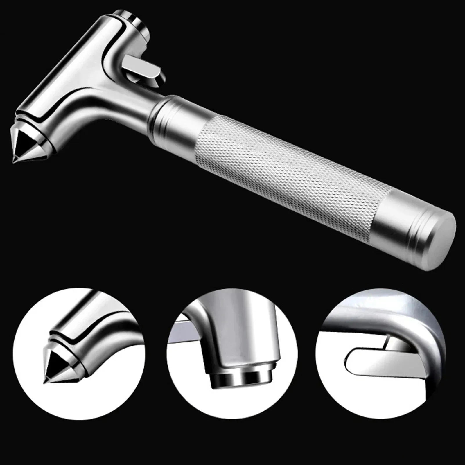 All Metal Car Emergency Escape Tool Hardened Steel Window Breaker Seatbelt Cutter Portable Anti-Slip Car Safety Hammer view 2