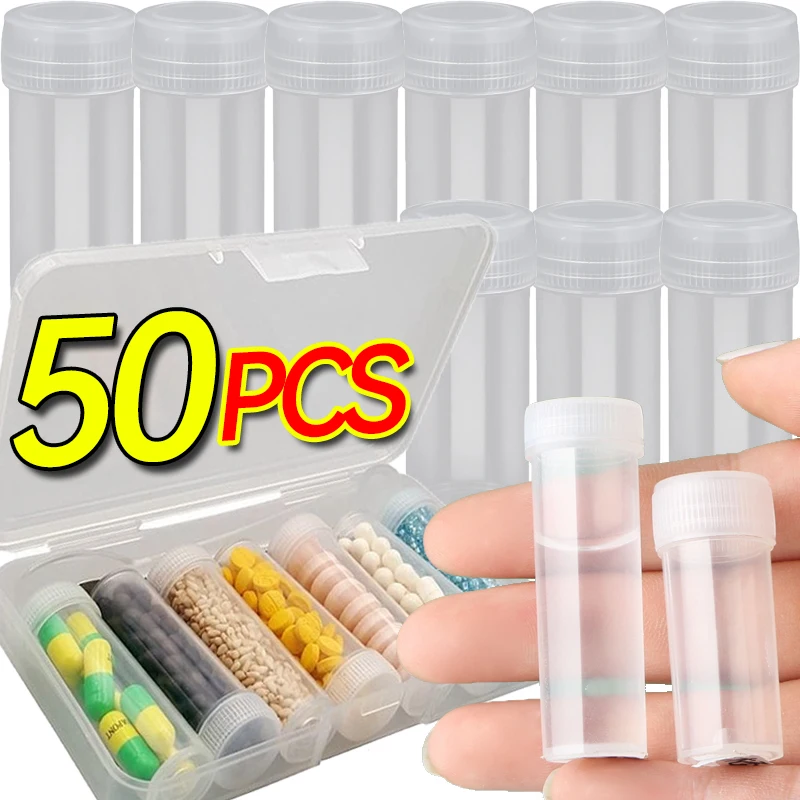 

5/7ml Plastic Sample Bottle Test Tube 10/50Pcs Mini Bottles Leak Proof Cap Vials for Lab Powder Pill Capsule Storage Containers