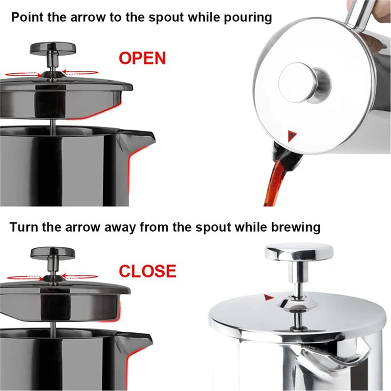 A39M Coffee Press Tea Brewer Stainless Steel French Press Coffee Maker 600ML Double Wall Insulated