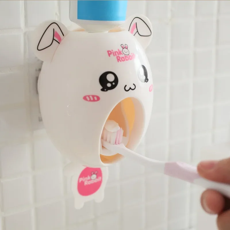 Children Automatic Toothpaste Dispenser Squeezer Strong Suction Sucker Funny Cartoon Style Bathroom Household Toothbrush Holder