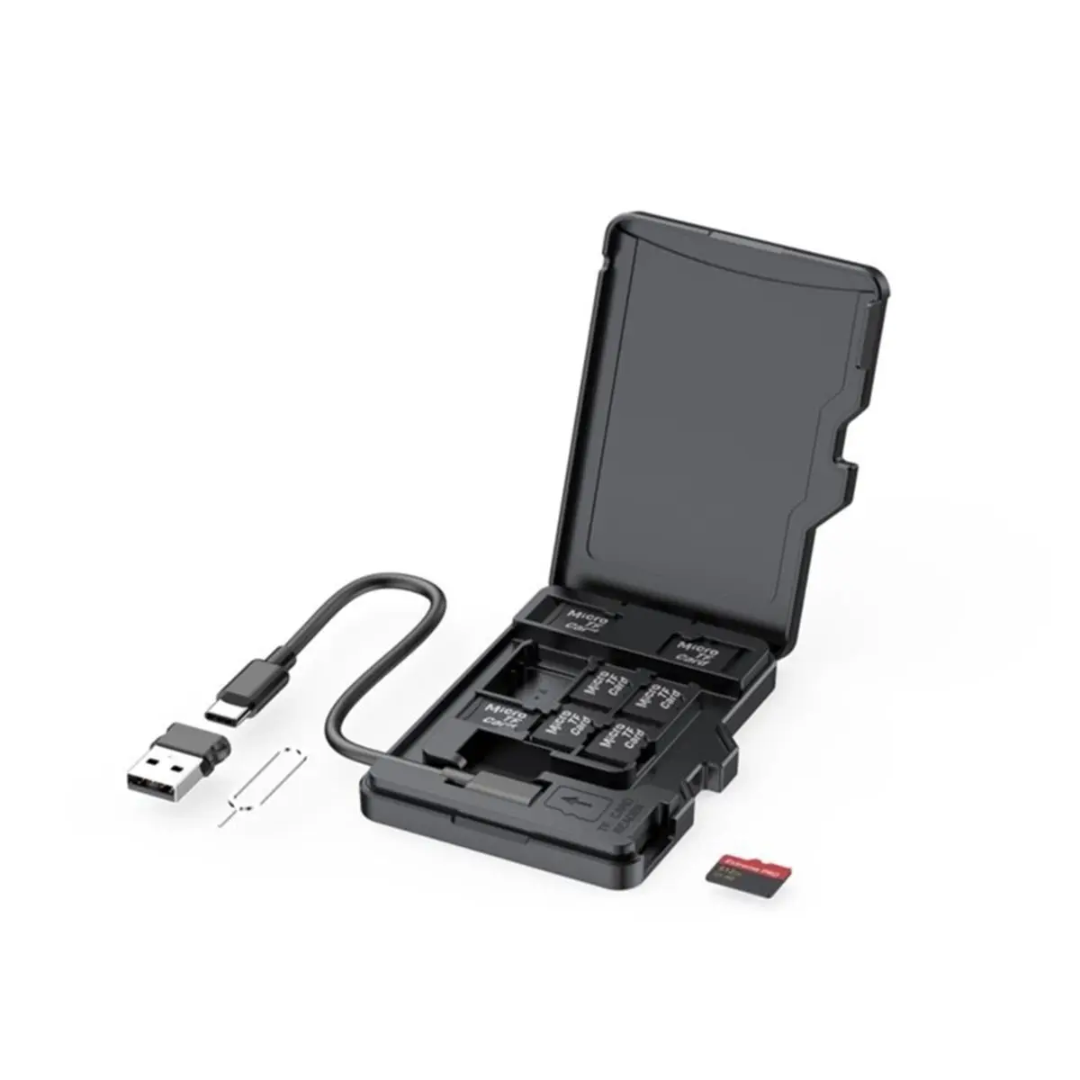 A14G TF Memory Card Reader with 8 Slots TF-Styled Memory Card Storage Case Supports USB Type-C and USB Compatible