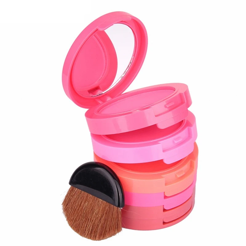 Music Flower 1 PCS 5-In-1 Waterproof Blush 5-Color Blusher Palette Mirror Liquid Blush Peach With Brush