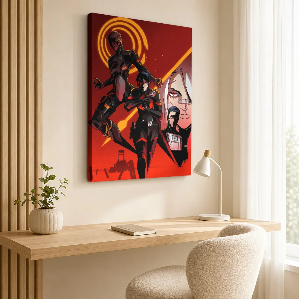 Futuristic Characters in Red and Black Canvas Painting Poster Custom Photo Gaming Anime Canvas Wall Art for Teen Bedroom Decor