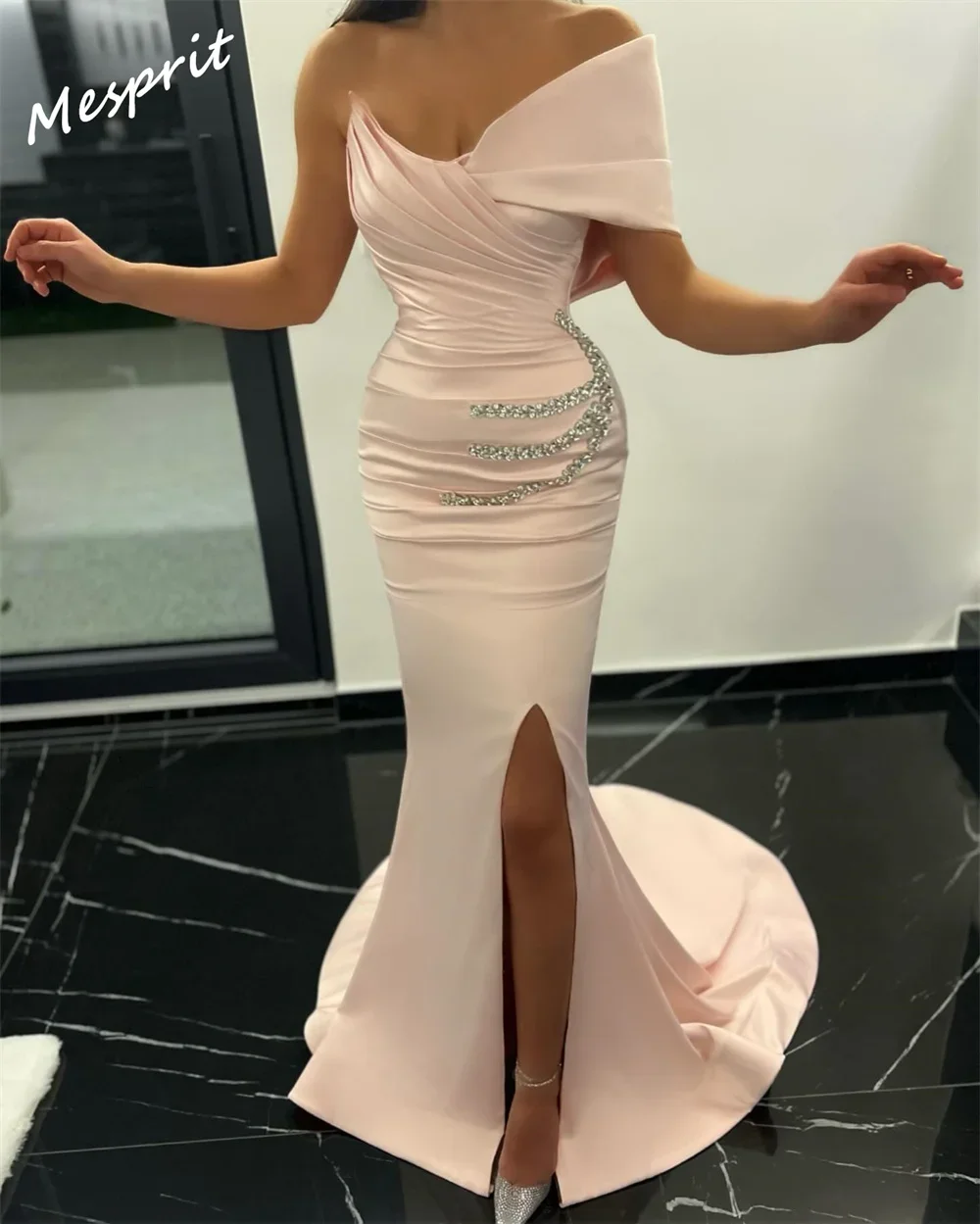 Prom Dress Yipeisha High Quality One-shoulder Mermaid Floor Length Evening Dresses Rhinestone Satin Customized Saudi Arabia