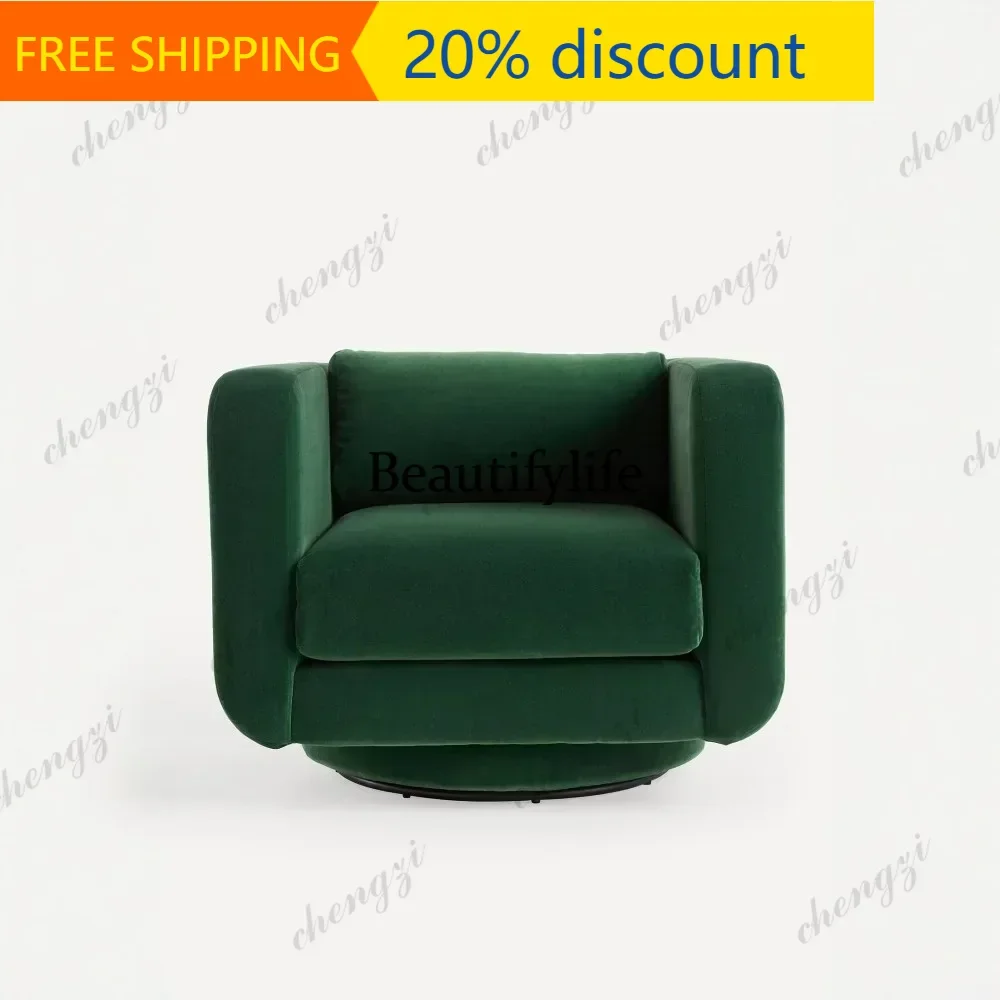 132 Retro dark green velvet rotating single sofa, 360 degree rotating living room, light luxury leisure armchair