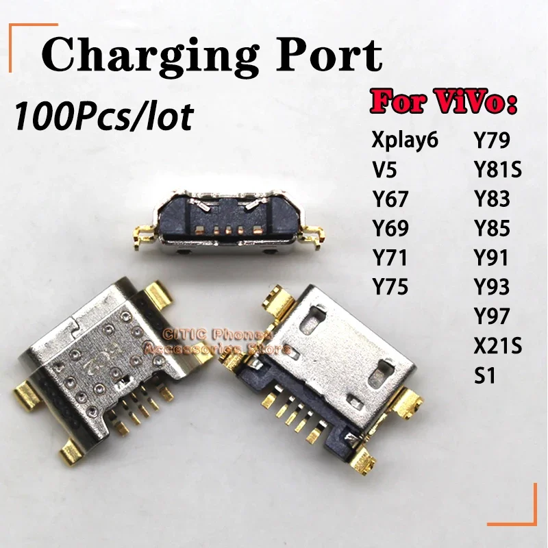 

100pcs/lot Micro USB Connector 5pin Jack Charging Port For Vivo Xplay6 X21S S1 V5 Y67 Y69 Y71 Y75 Y79 Y81S Y83 Y85 Y91 Y93 Y97