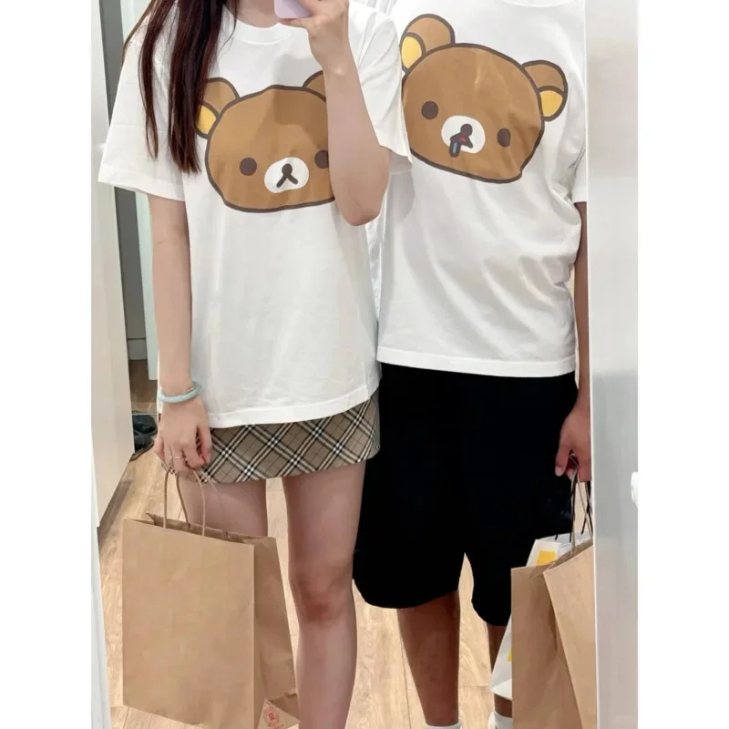 

Rilakkuma футболка с короткими рукавами милый хлопковый топ с мультяшным принтом модная футболка унисекс Harajuku Y2K рубашка новая повседневная футболка