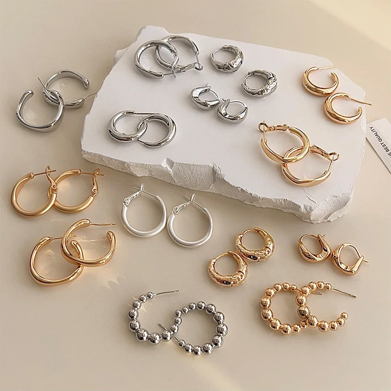 

Real 925 Sterling Silver Matte Surface Smooth 18K Gold Geometry Stud Earrings For Women Punk Fine Jewelry Niche Accessories