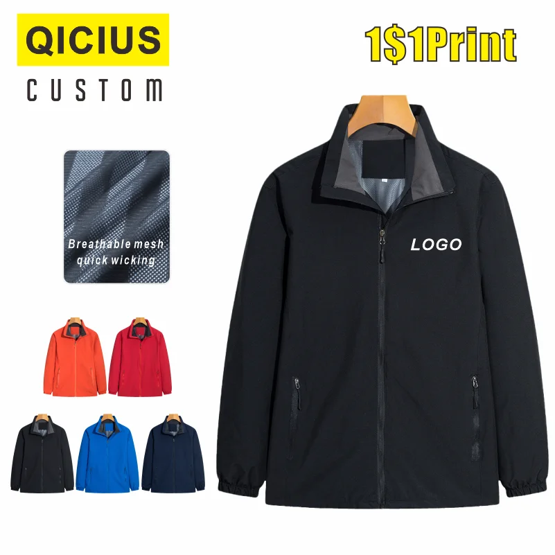 Autumn Men\'s Jacket Coat Custom Printing Company Logo Coat Casual Solid Color Thin Section Stand Collar Zipper Windbreaker 5xl