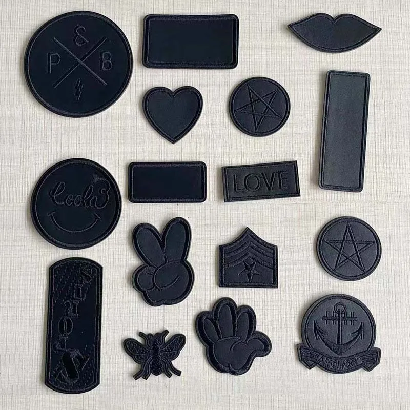 6/17 Stück, Leder-Patch-Stickerei-Applikation, schwarze Abzeichen, selbstklebende Patches, Bügel-Transfer-Aufkleber für Kleidung, Jacken – Detail 8