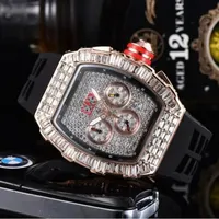 Barrel-type diamond-encrusted gypsy multi-functional six-pin running second fashion watch
