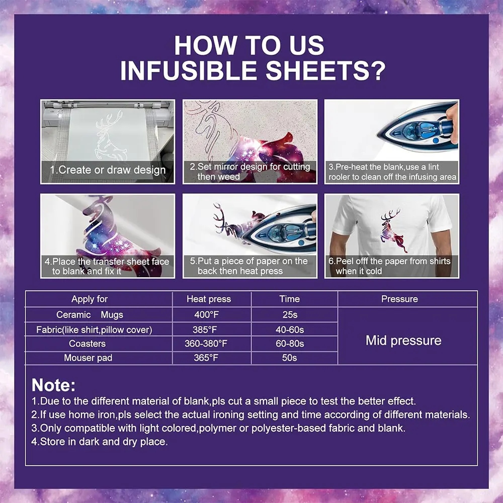 Infusible Ink Transfer Sheet 6 Assorted Colors Sublimation Shining Transfer Ink Paper for Cut Mug Coaster T-shirts Decoration