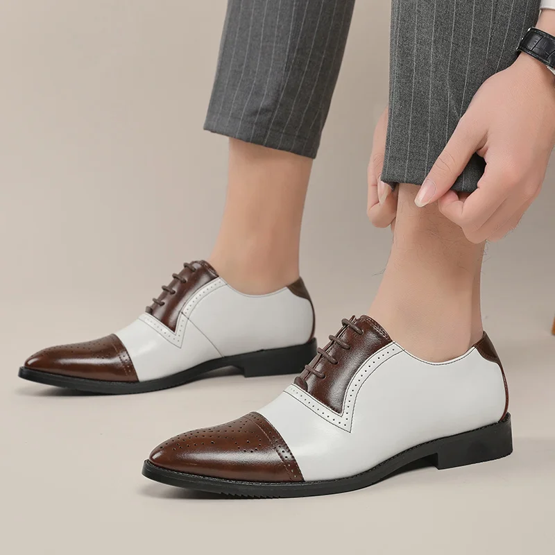 Nieuwe Fashion Block Shoes Mannen Puntige Veters Zakelijke Kantoorkleding Schoenen Banket Veelzijdige Leren Schoenen Maat 38-46 Heren Schoenen