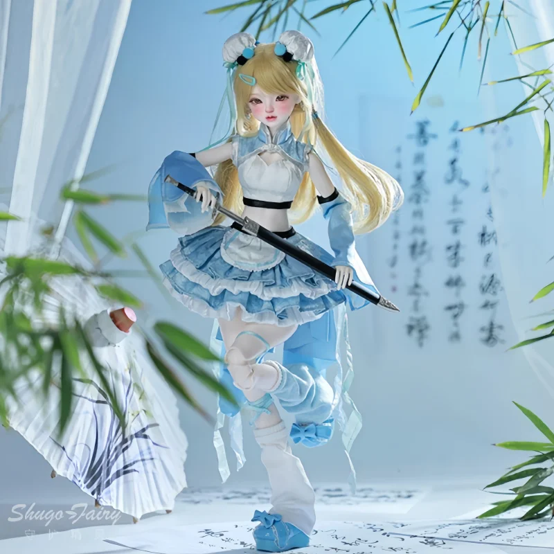 シュガフェアリー純正BJD4分割ドール ブルージー 中国少女 SD関節 ピンクうさぎ耳帽子 ヒューマノイドドール 可動ドール 手作り トレンド