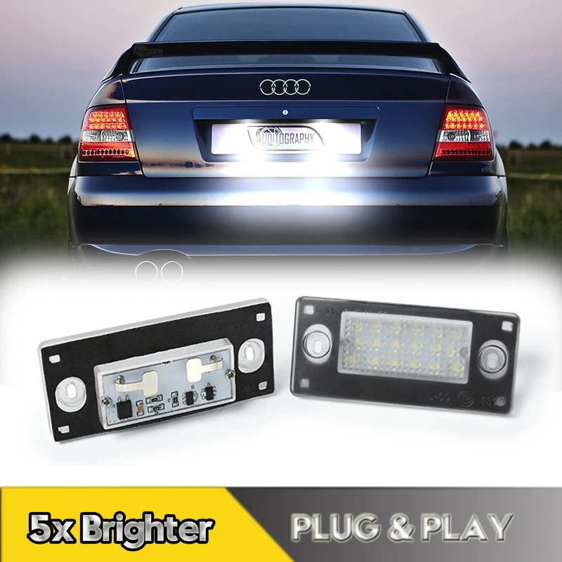 2Pcs 6000K Car LED Number License Plate Lights Lamps For Audi A3 S3 8L 2000-2003 A4 S4 B5 RS4 1999-2001 Canbus OEM#8D9943021