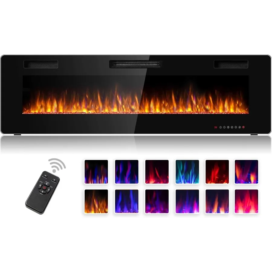 

60-дюймовый встраиваемый и настенный электрический каминный обогреватель с 12 эффектами пламени Регулируемые уровня яркости До 5 пультов дистанционного управления C
