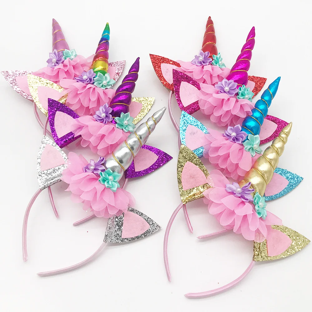 Unicorn Girls Ears Headband Rainbow Wings Hairband Kids Unicorn Cosplay Dress Up Costume Props Unicorn Birthday Party Decoration