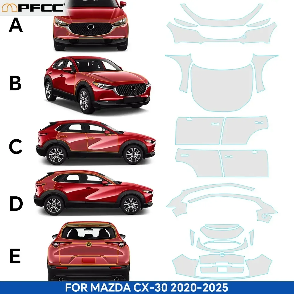 

For Mazda CX30 CX-30 2020-2025 TPU Paint Protection Film PPF Car Body Sticker Self-Healing Accessories Anti-Scratch Resistant