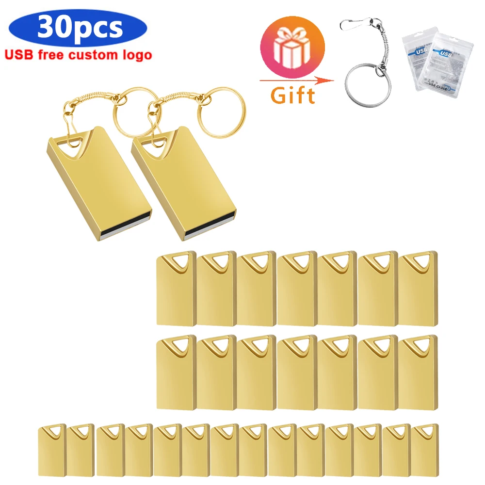 

30pcs Mini USB 2.0 USB Flash Drive 16G 32GB Metal Pendrive 64GB 128GB Waterproof Pendrive USB Flash Memory Stick with key Chian