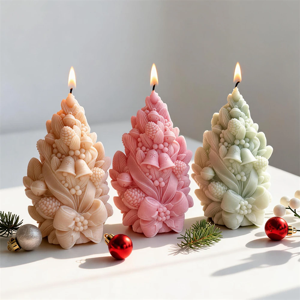 Christmas Pinecone Silicone Mold Christmas Bell Bowknot Candle Mold Concrete Soap Resin Casting Mold Christmas Home Decor