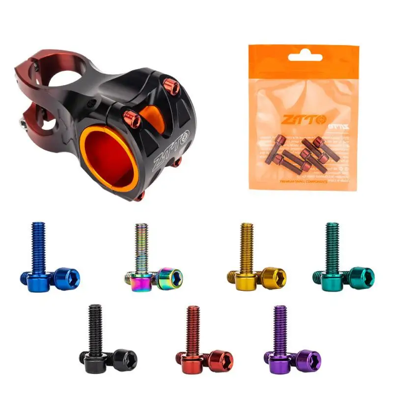 6Pcs M5x18MM Mountain Bike Stem Bolts Titanium Plated Allen Hex Head Bike Stem Screws With Washers Handlebar Bolt Plating
