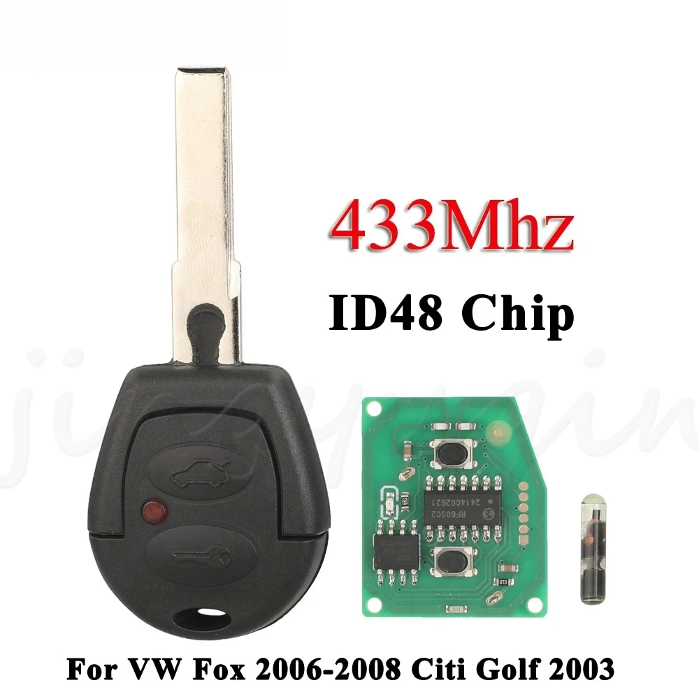 

2 кнопки дистанционного бесключевого доступа, автомобильный ключ, 433 МГц, чип ID48 для VW Fox 2006-2008 Citi Golf 2003 4Z0959753C Aoto Fob Control