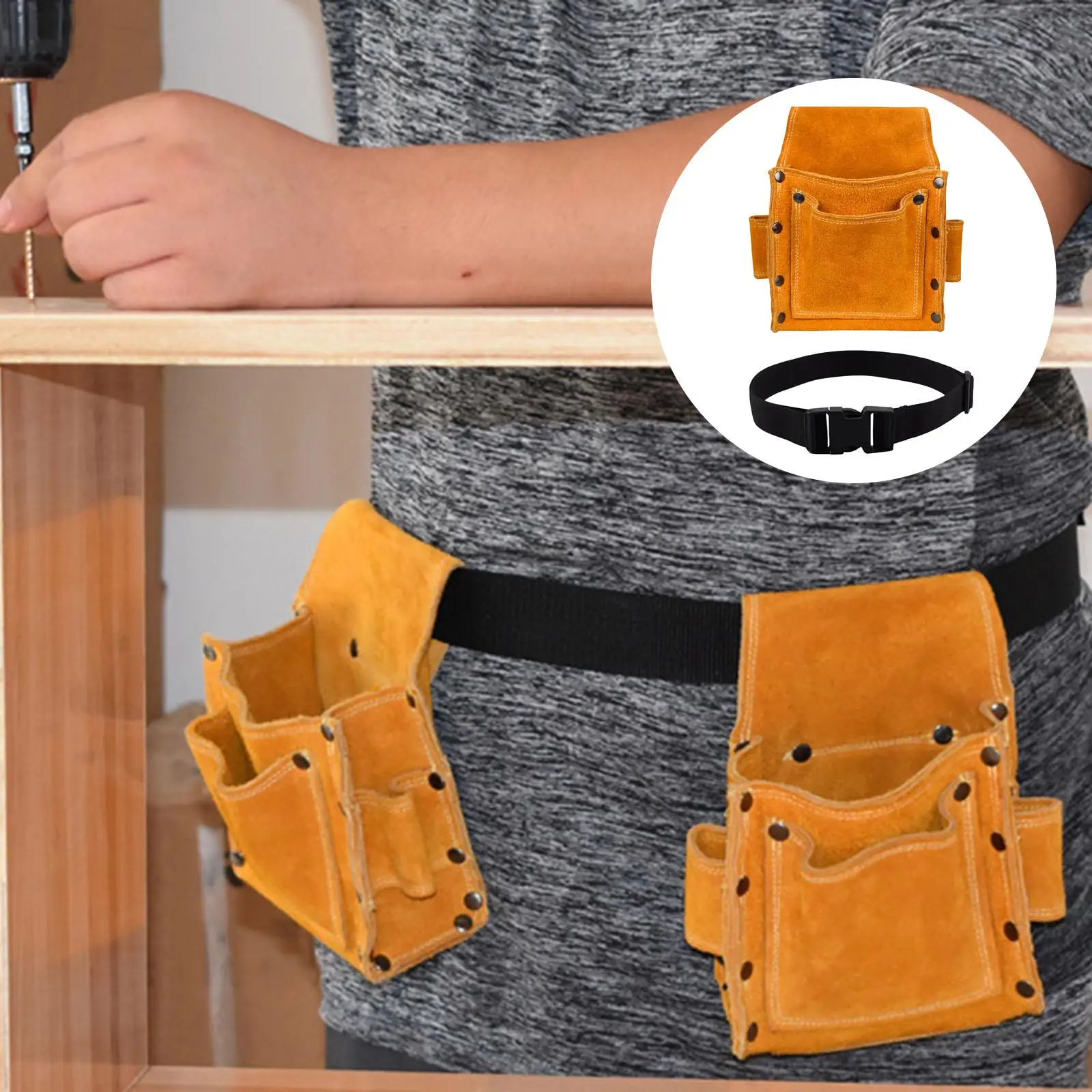 PU Leather Tool Belt Bag Holder Vintage Organizer Kit Waist Pack Pouch Pocket for Electrician Woodworking Carpenter Screwdrivers