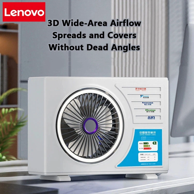Lenovo klimatisierter, wiederaufladbarer Tischventilator, tragbarer kleiner Ventilator für Studentenwohnheime, Computer, Sommer-Gadget, Zuhause, Schreibtisch, Büro