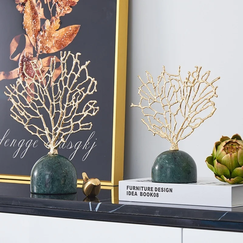 

Modern American light luxury all copper fortune tree decoration model room living room porch marble crafts soft decorations