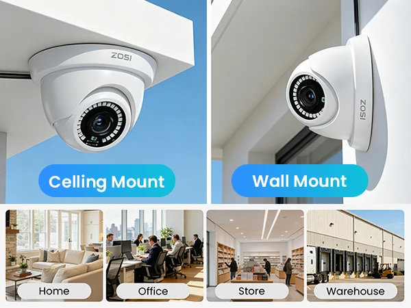 ZOSI 8CH 1080P Wired Security Camera System H.265+ 8CH 5MP Lite HD CCTV DVR Recorder 2MP Indoor/Outdoor Dome Surveillance Camera
