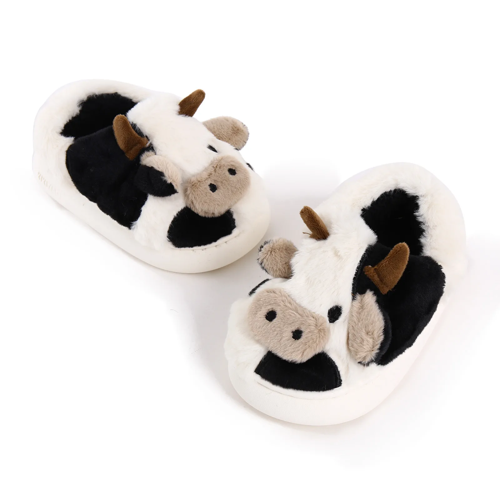 New Winter Unisex Cartoon Soft Sole Cow Warm Plush Slippers Kids Indoor Non-slip House Slides Children Home Classic Cotton Shoes