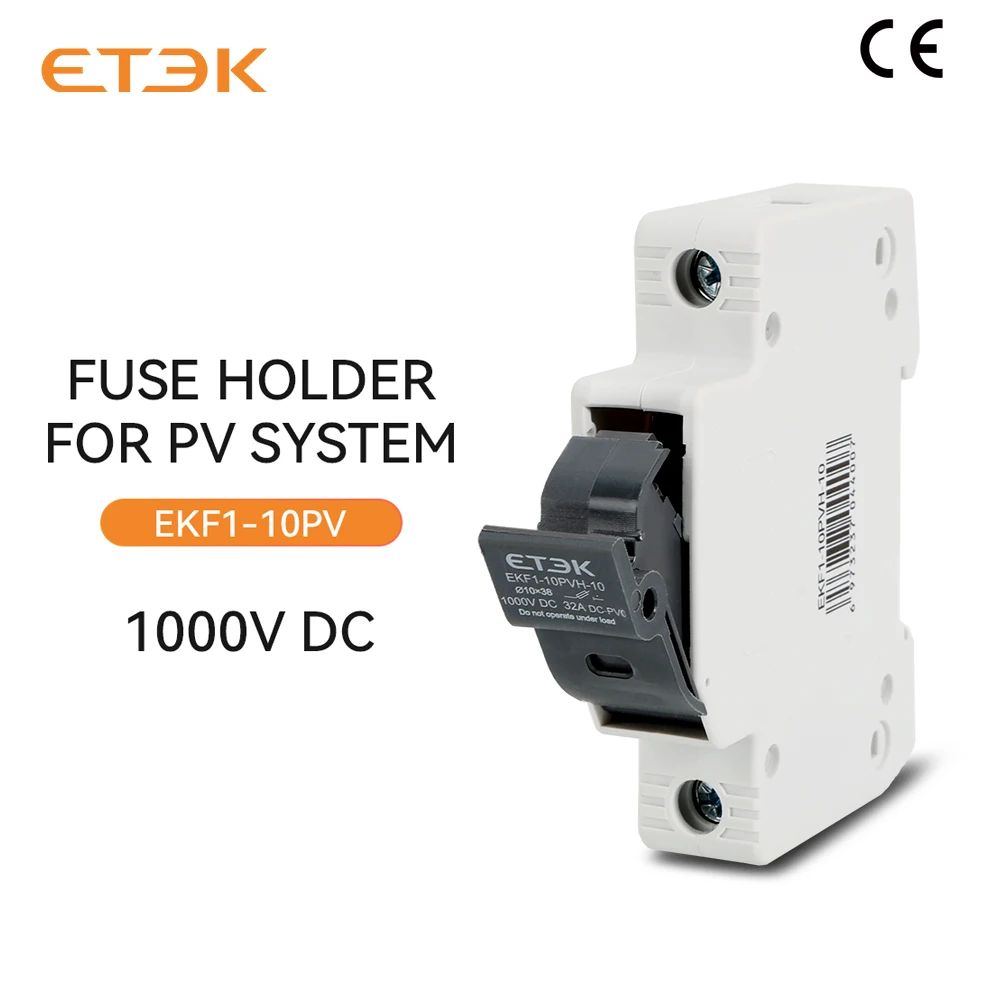 

ETEk DC Solar Fuse Holder 1000V 1P 15A 20A 25A Photovoltaic Fuse Base Link PV System GPV 10x38mm DIN Rail EKF1-10PVH