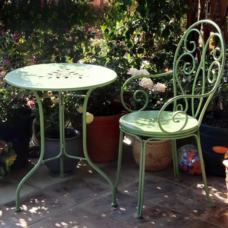 Iron balcony table and chair garden French sun room pastoral terrace courtyard leisure art table outdoor props