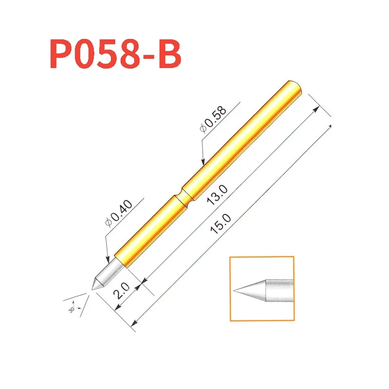 

100PCS/Bag P058-B Straight-up Pointed Spring Test Probe 0.58mm Outer Diameter 15mm Length PCB Pogo Pin